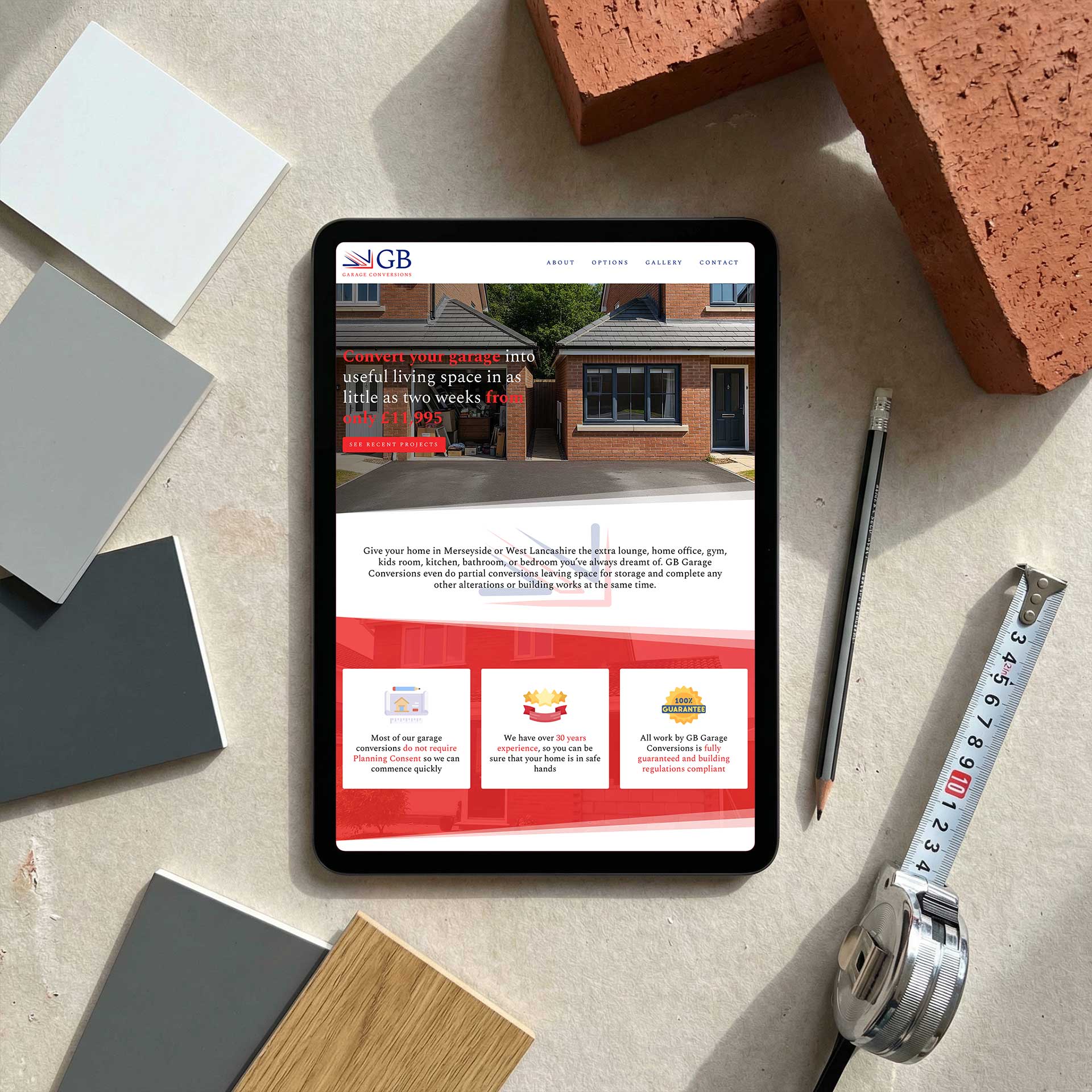 GB Garage Conversions website design and brand identity by Buzz Design, West Yorkshire