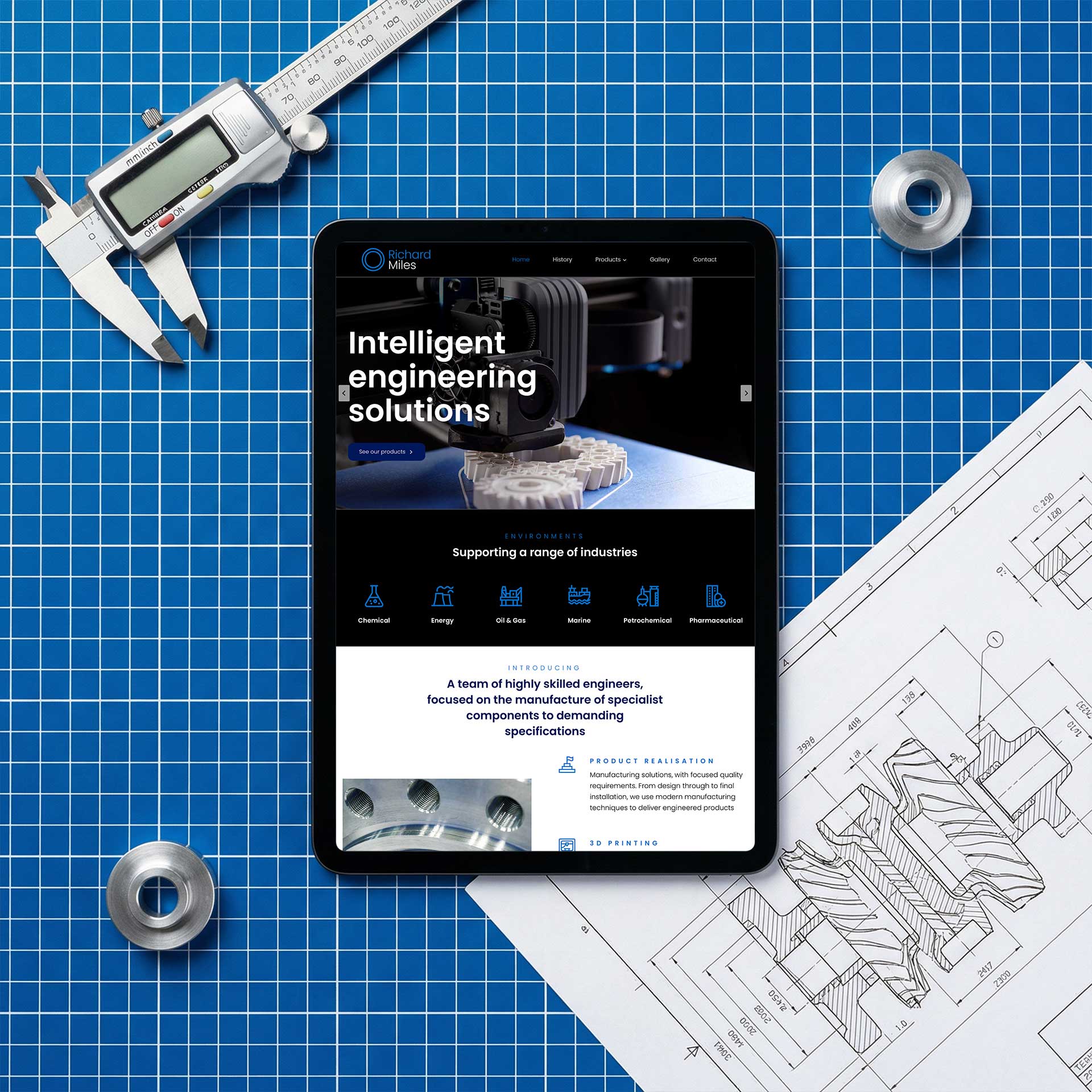 Richard Miles Engineering website design and brand identity by Buzz Design, West Yorkshire