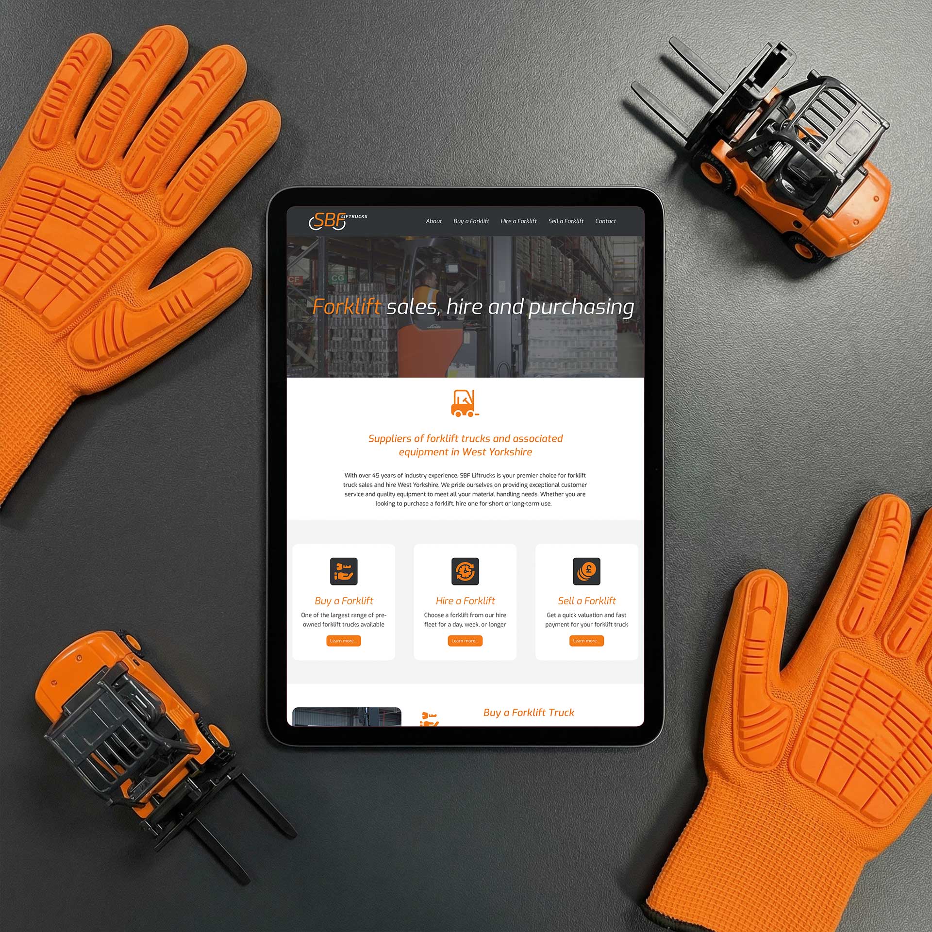 SBF Liftrucks website design and brand identity by Buzz Design, West Yorkshire